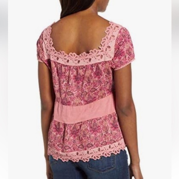 Lucky Brand Pink Floral Tiered Cap Sleeve Blouse Women's 2X Boho - Picture 2 of 9
